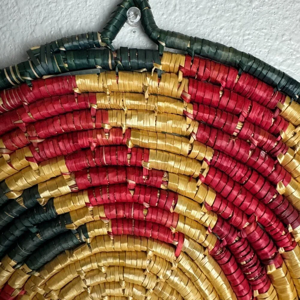 Southwestern Rattan Woven Multicolor Flat Basket Wall Decor 14
